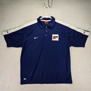 Nike USA Hockey IIHF Polo Shirt Mens M Dri-Fit Athletic Blue White Vintage